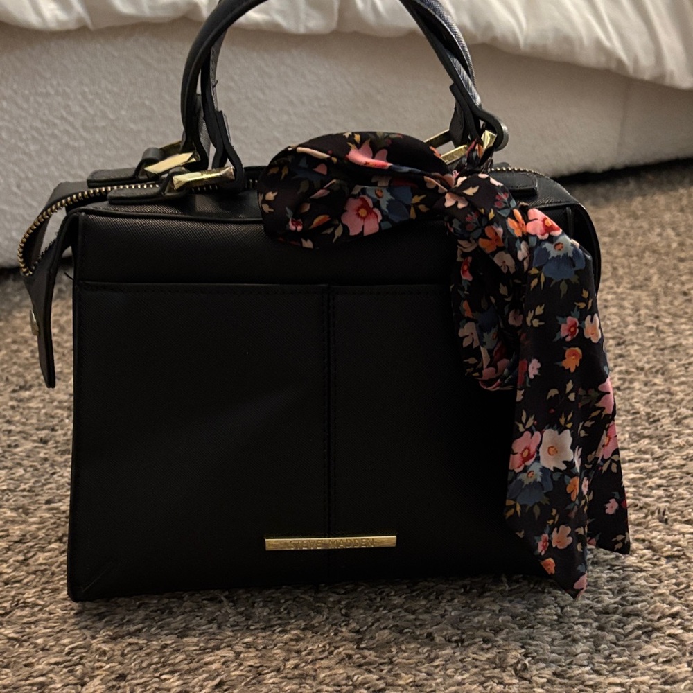 Steve Madden Black Satchel with Floral Scarf